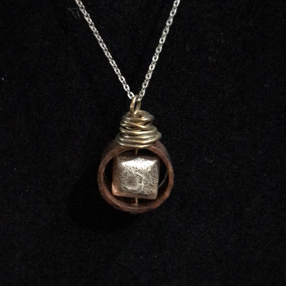 Handmade silver, copper and gold necklace